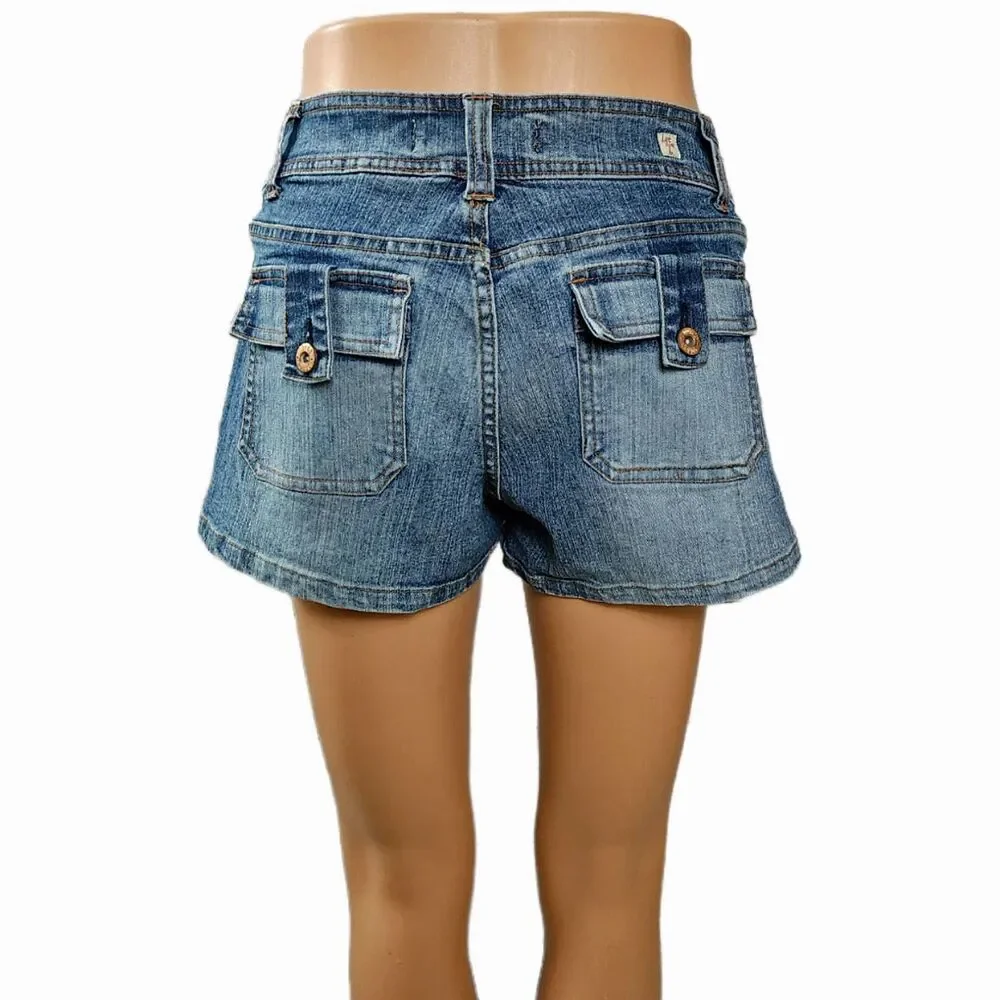 Bongo Vintage 2000s Low Rise Cargo Flap Pocket Denim Shorts Size 9 (8